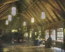 Looking inside Silver Falls Lodge, built in 1940